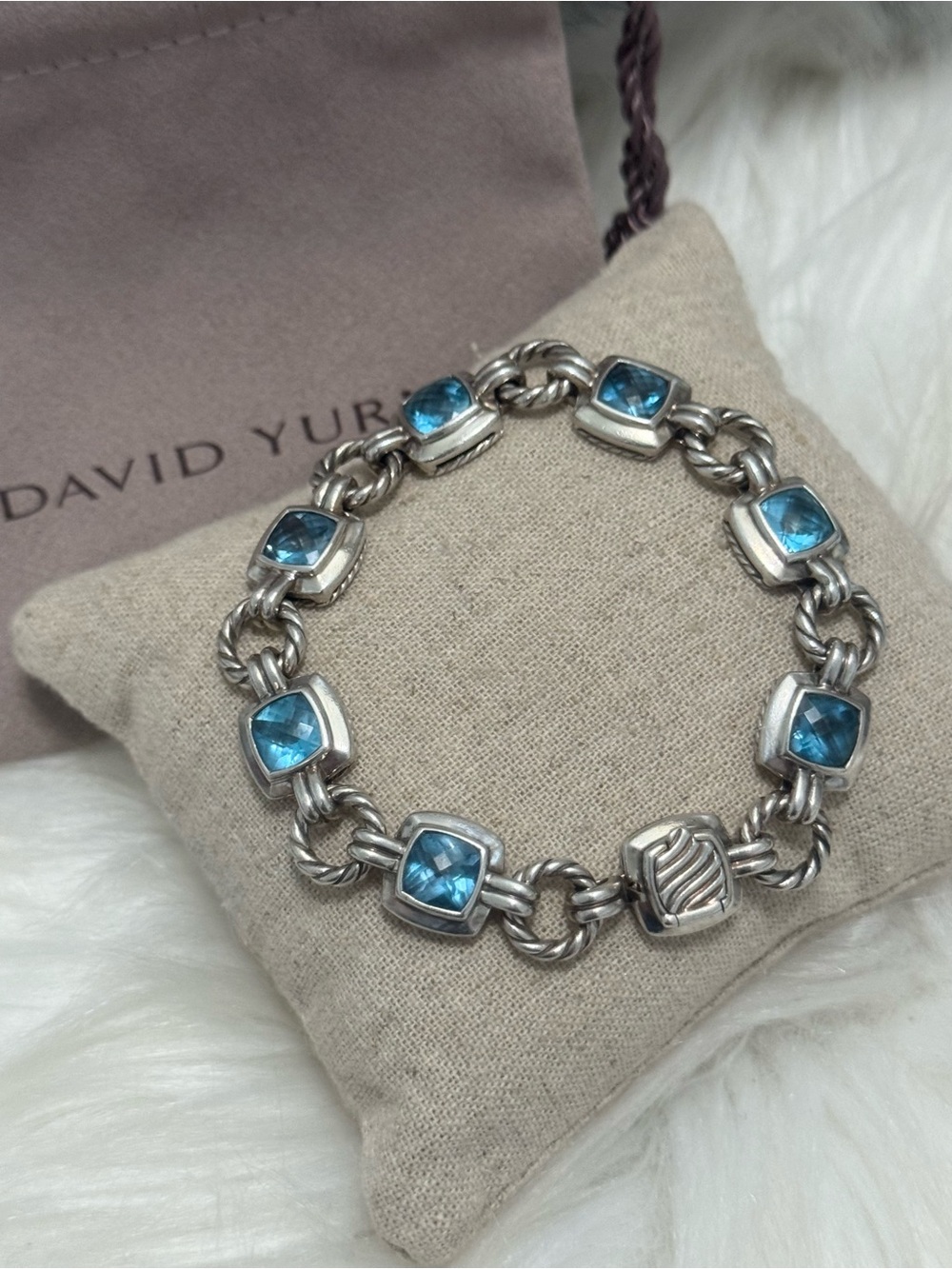David Yurman .925 Blue Topaz Renaissance Chain Bracelet - Picture 6 of 10